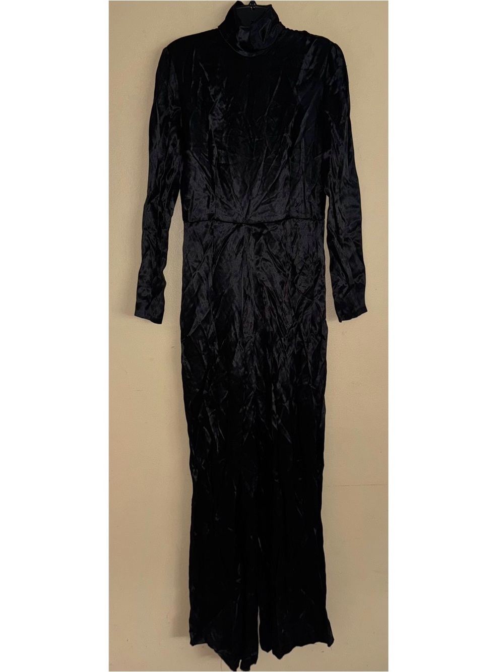 Purple Label Collection Ralph Lauren Black Satin Turtleneck Long-Sleeve Jumpsuit